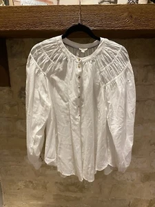 Pilcro Anthropolgie Women's White Tunic Blouse Size M Peasant Pintuck Sheer - Picture 1 of 9