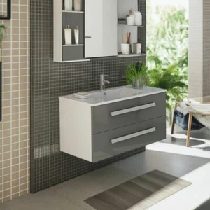 Juego de baño Arosa gris lavabo set de baño mueble de baño lavabo de 60 cm - Imagen 1 de 7