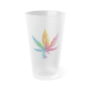 Mattiertes Pint Glas mit buntem Cannabisblatt Design, perfekt für Partys, Geschenk - Bild 1 von 7