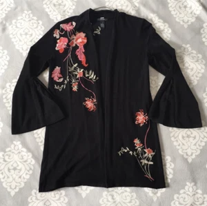 Alfani - Black Floral Cardigan With Bell Sleeves - Picture 1 of 6