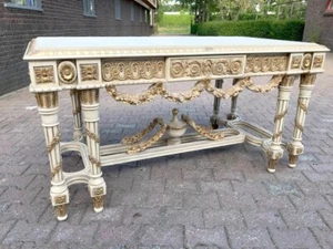 Table French Louis XVI Style Cream Gold Hand-Carved Elegant Centerpiece - Picture 1 of 12