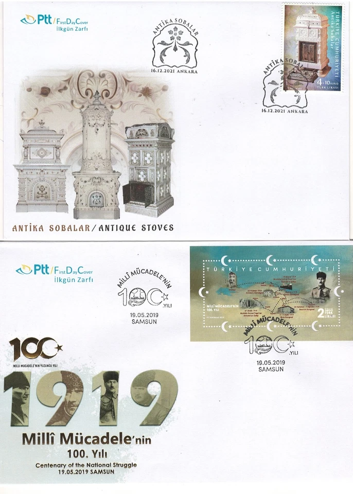 TURKEY STAMPS FİRST COVER OF DAY 2021  2019 FDC 2 PİECES - Image 1 of 1