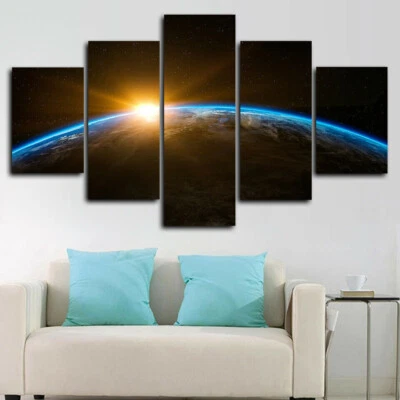 Amanecer Planeta Tierra Estrella Espacial 5 Paneles Lienzo Impresión Arte de Pared Póster Decoración del Hogar Foto 1 de 4