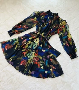 Women’s Size 12 Alex Marie Navy Floral Slit Sleeve Dress - Picture 1 of 7