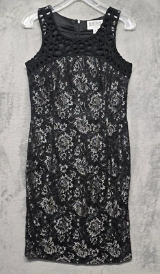 Платье женское Julian Taylor New York размер 8 черное серебристое с цветочным узором кружевное вечеринка Evenin - Изображение 1 из 4
