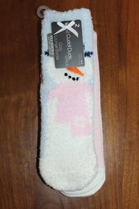 CUDDL DUDS GIRLS COZY LOUNGE SOCKS 2-PAIR SET SNOWMAN BLUE PINK SHOE SIZE 9-4 - Picture 1 of 3