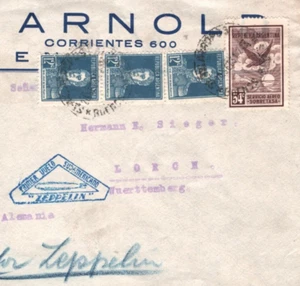 ARGENTINA Cover ZEPPELIN Blue *TRIANGULAR CACHET* First Flight Air Mail MA1702 - Picture 1 of 10