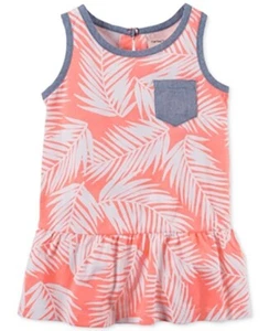 Carter's Girl's Palm Leaf Print Cotton Peplum Shirt Tunic With Chambray Pocket 5 - Picture 1 of 1