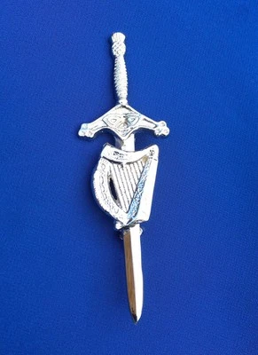 CC Irish Harp Emblem Kilt Pin Chrome Finish 4"/Scottish Thistle Hilt Kilt Pins Harp