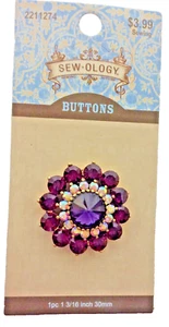 Sew-ology Dark Purple Rhinestone Shank Button 30mm - Picture 1 of 1