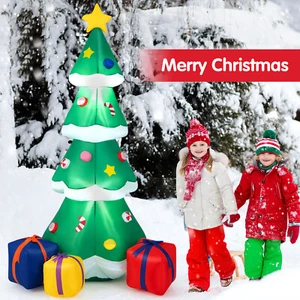 6FT Inflatable Christmas Tree Blow Up Xmas Decorations w/ Treetop Star Colorful - Picture 1 of 18