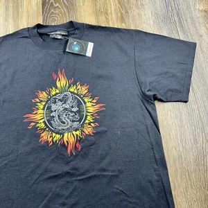 Vintage Dragon Shirt Mens M Black Fire Flames Sun Y2K Tribal Japanese 00s Tee - Picture 1 of 10