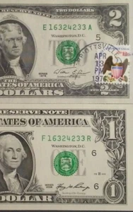 MATCHING '1632 4233' .. UNCIRC .... 1976 $2 1st DAY STAMPED & 2006 $1 - Picture 1 of 3