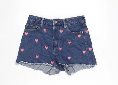 Monki Womens Blue Cotton Cut-Off Shorts Size 29 in Regular Zip - Image 1 of 4