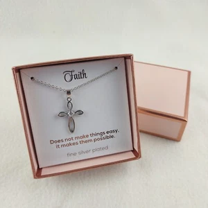 Silver Plated Faith Cross Necklace With Crystal Accents Faith NEW Christian - Picture 1 of 3