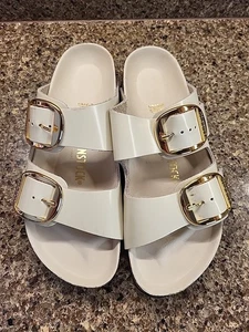 Sandalo Birkenstock Arizona ecrù fibbia grande slide vernice pelle EU 38 vestibilità stretta - Foto 1 di 8