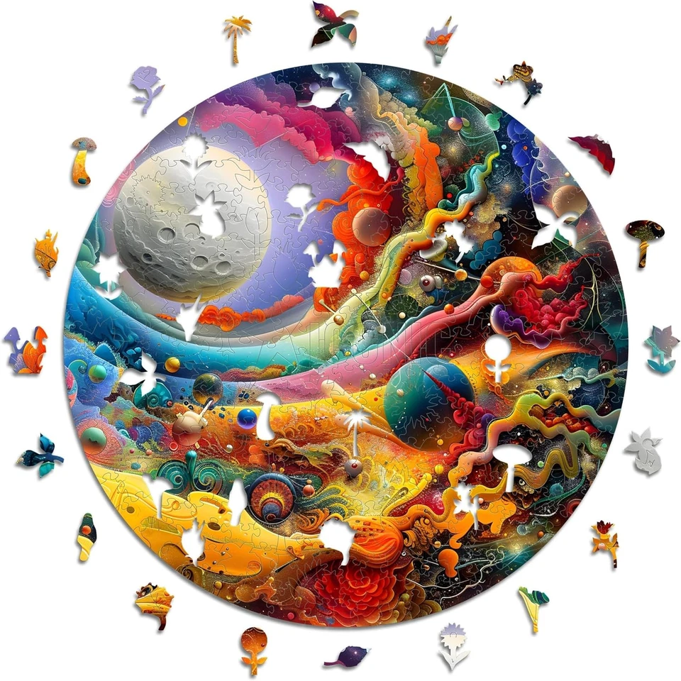 -Luna Straordinaria Spazio Puzzle in Legno 100% Sostenibile, Colore per Adulti E - Immagine 1 di 4