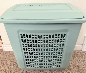 Cesta de lavandería Rubbermaid 1991 vintage patrón de tulipán 2987 tapa salvia/verde azulado 19x14 - Imagen 1 de 10
