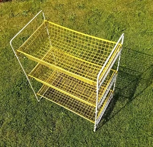 Vintage Mid Century Plastic Coated Wire Storage Yellow Vegetable Rack 3 tier - Picture 1 of 7