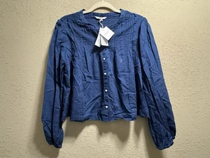 Camicetta top donna American Eagle piccola blu ricamata - Foto 1 di 7