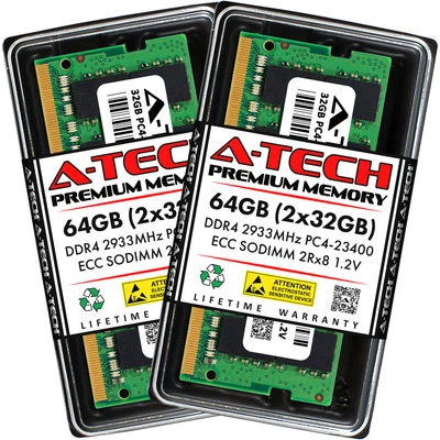 A-Tech 64GB 2x 32GB 2Rx8 PC4-23400 DDR4 2933 MHz ECC SODIMM NAS Memory RAM Kit - Image 1 of 4