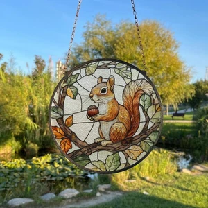 Eichhörnchen bemalt Buntglas Sonnenfänger Fenster Hängedeko, Wald Wanddeko - Bild 1 von 5