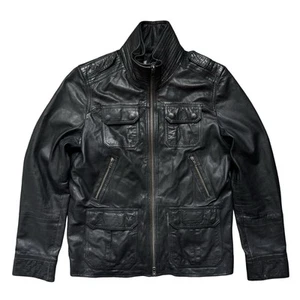 Reiss Alabama Leather Jacket Biker Black - Mens Large - Picture 1 of 12