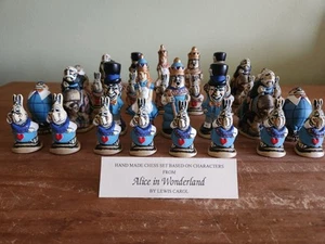 SAC Studio Anne Carlton Alice in Wonderland Hand Made Painted Chess Set - Picture 1 of 12