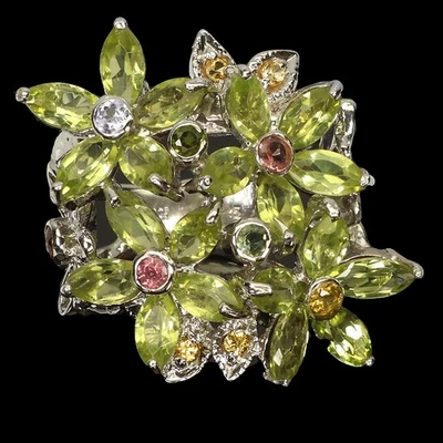 925 Sterling Silver Ring Marquise Peridot 6x3mm Sapphire Gemstone Jewelry Size 7 - Image 1 of 4