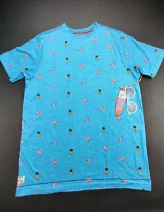 Huntington Beach Men's Medium Baby Blue Flamingo/Pineapple Short Sleeve T-Shirt - Picture 1 of 9