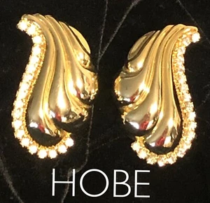 ORECCHINI VINTAGE HOBE Art Deco strass tono oro retro a vite firmati HOBE' - Foto 1 di 7