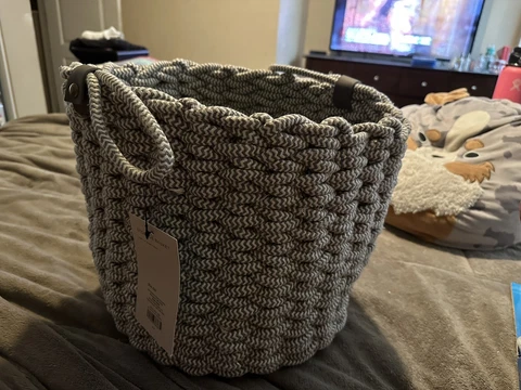 cotton rope woven storage basket With Handles NWT  12in X 14in X 13in Cover