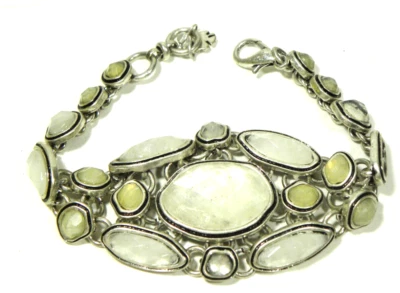 Pulsera de eslabones de cadena de la suerte tono plata opaco blanco lucita moldeado cabujón cúpula Foto 1 de 4