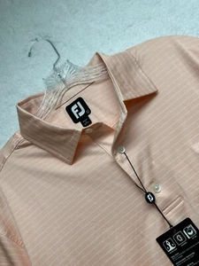 NWT FootJoy Shirt Men's L Stretch Classic Pencil Stripe Pink/ White Golf Polo - Picture 1 of 11