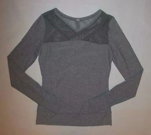 LULULEMON JUST BREATHE LONG SLEEVE TOP HEATHERED SLATE MESH YOGA DANCE EUC sz 6 - Picture 1 of 6