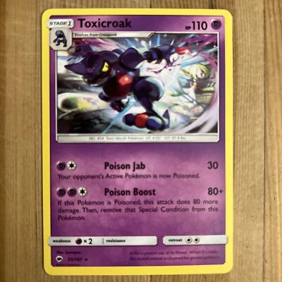Pokemon TCG Toxicroak 55/147 Rare SM Burning Shadows NM - Image 1 of 2