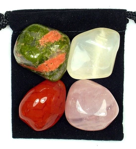 FERTILITY HELP Tumbled Crystal Healing Set = 4 Stones + Pouch + Description Card - Picture 1 of 2