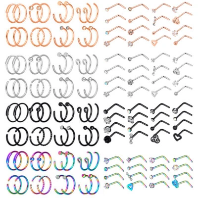 4-32PCS L-Shape Nose Studs Screw Bone Studs Nose Ring 316L 20G Piercing Ring Set - Image 1 of 4