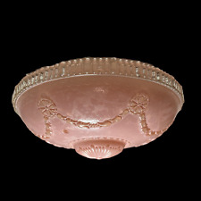 VINTAGE CEILING LIGHT LAMP SHADE GLOBE 3 Hole Pink Rib Edge Frosted Glass #185