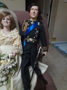 Rare Vintage Ceramic W/ Solid Wood Stand Princess Diana & Prince Charles Dolls  - Picture 1 of 5