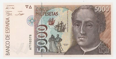 Spain España 5000 Pesetas 12-10-1992 P 165 UNC Uncirculated Banknote Serial A - Image 1 of 2