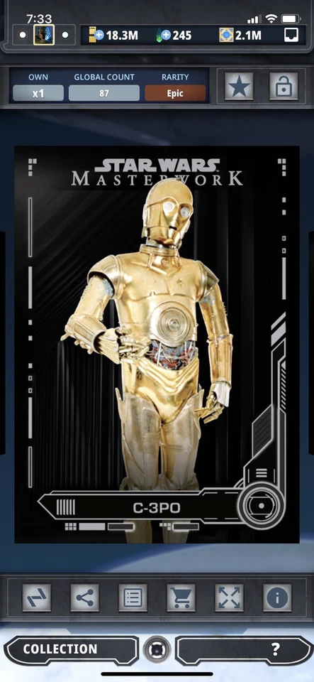 Topps Star Wars Digital Card Trader Black Masterwork C-3PO Insert - Image 1 of 1