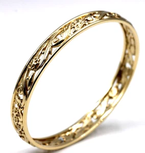 New Genuine Heavy 9ct Yellow Gold Filigree Heavy Oval Bangle 70mm x 60mm - Picture 1 of 9