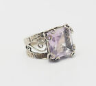 Large Vintage Square Amethyst Ornate Sterling Silver Ring Sz 8.5 By Or Paz