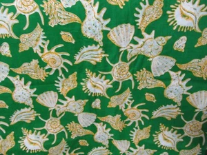 "GOLD OUTLINE SEA SHELLS ON GREEN"" - FABRIC - 3 YARDS - Picture 1 of 1