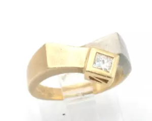 Vintage geometrischer Princess-Schliff Zargenfassung Diamant Ring 14k Gelb & Weißgold - Bild 1 von 7