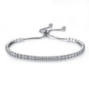 Copper & Cubic Zirconia Adjustable Slider/ Slide Bolo Bracelet, 25cm,Silver tone - Picture 1 of 3