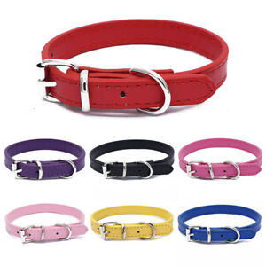 Dog Cat Faux Leather Adjustable Buckle Collar Small Medium Puppy Kitten Necklace