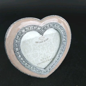 Marco de fotos corazón pedrería esmalte rosa 3,5 X 3,5" fieltro negro trasero - Imagen 1 de 7