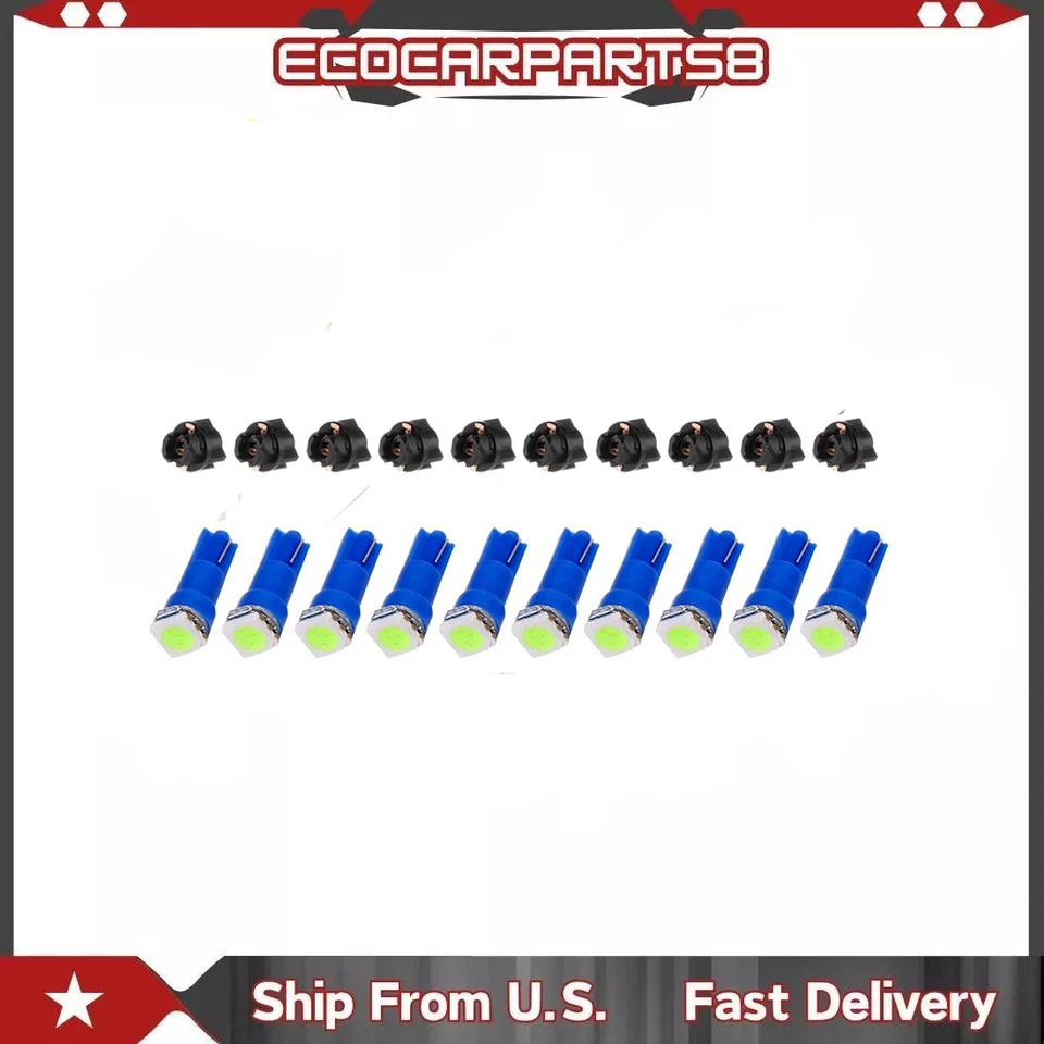10Pack T5 Twist Socket 74 Car Dashboard Gauge Side LED Light Bulbs Lamp Ice Blue Foto 1 de 1
